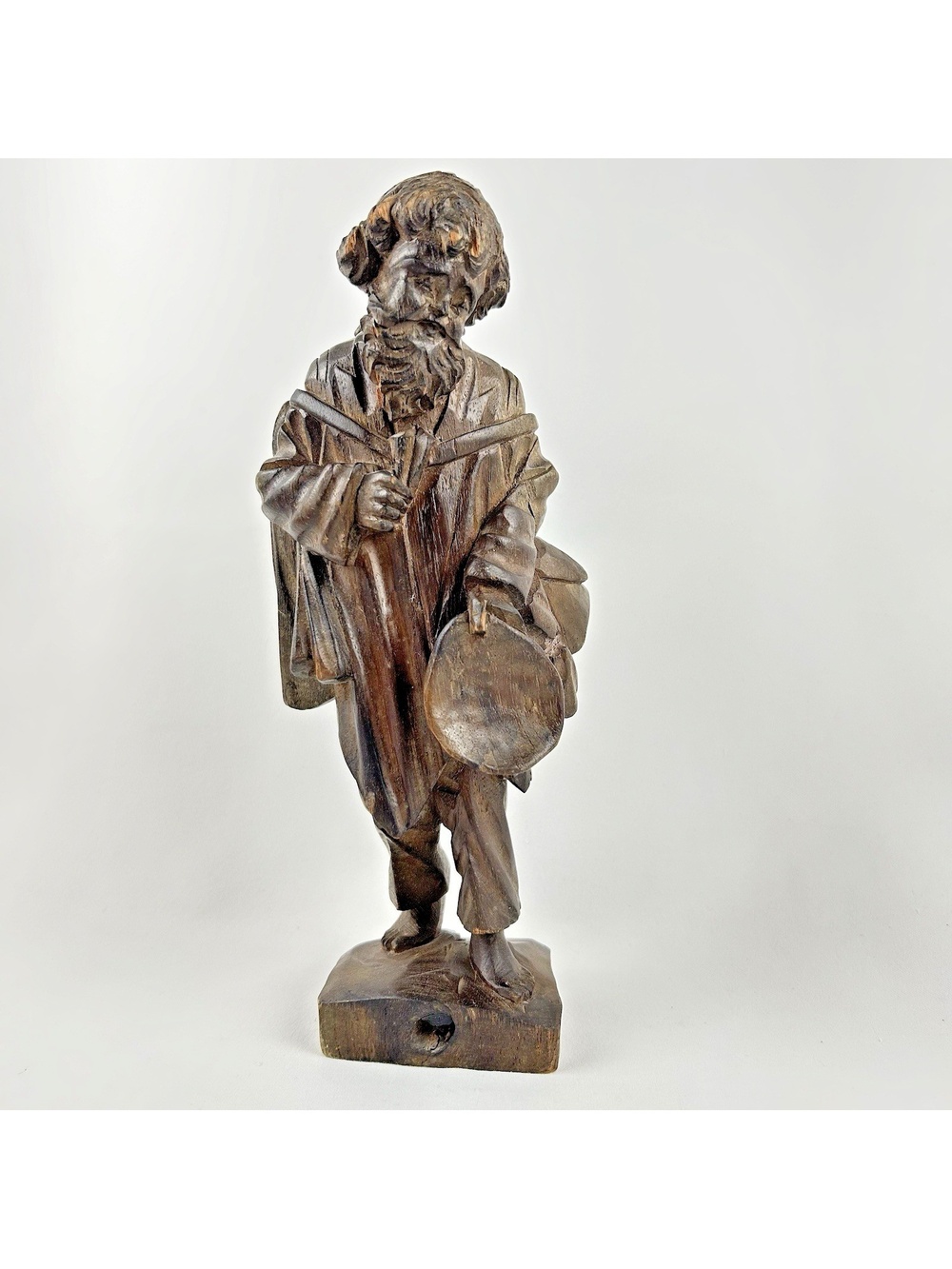 Vintage Folk Art Barefoot Traveller Hand Carved Wood Sculpture 10" Tall